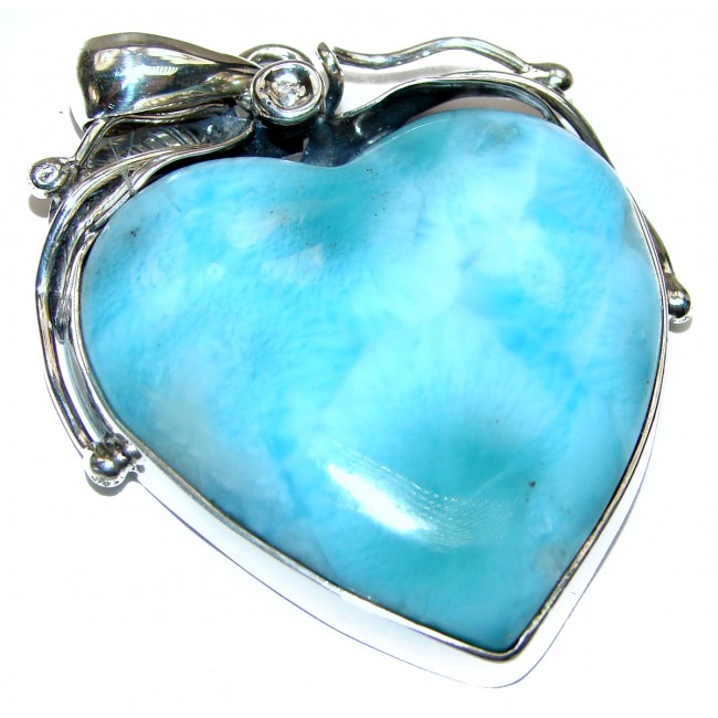 Huge Angel's Heart amazing quality Larimar .925 Sterling Silver handmade pendant