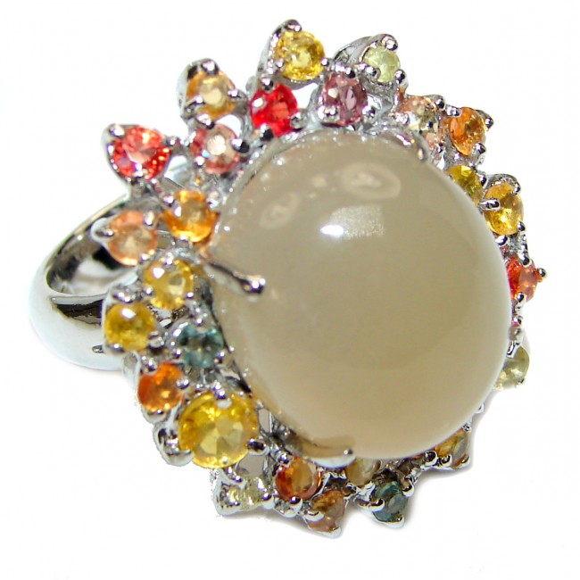 Huge Amazing Golden Calcite multicolor Sapphire .925 Sterling Silver Ring s. 9