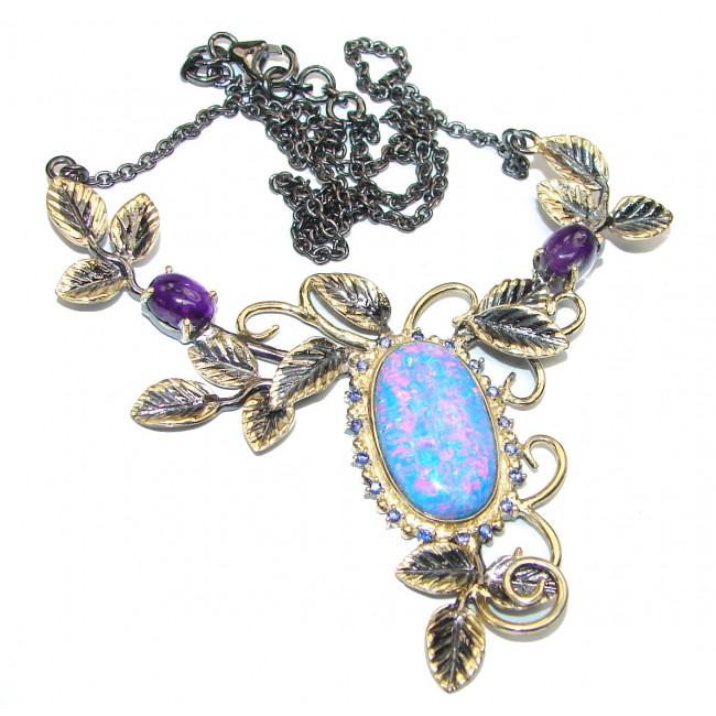 MasterPiece genuine Australian Opal .925 Sterling Silver brilliantly handcrafted necklace