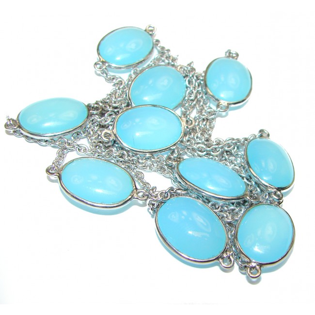 36 inches genuine Aquamarine .925 Sterling Silver handmade station Necklace