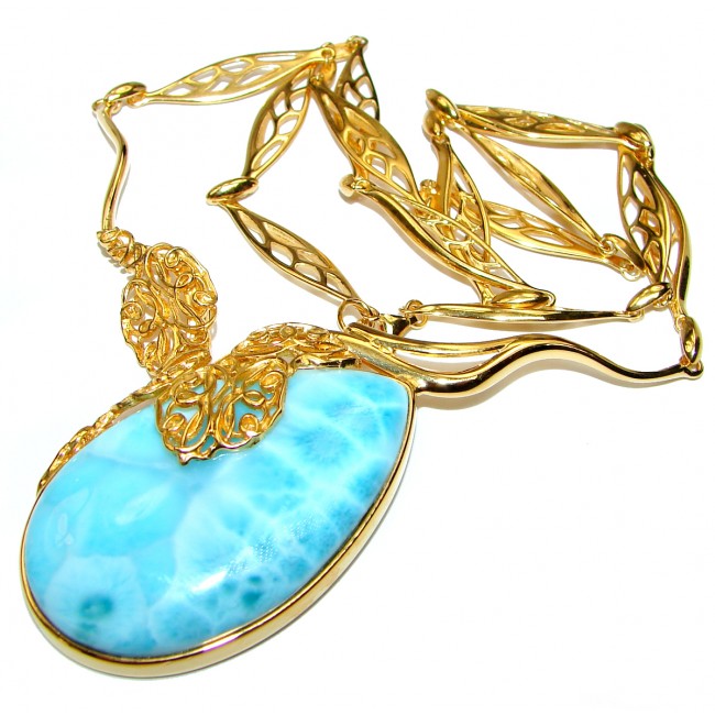 Great Masterpiece 57.8 grams genuine AAAAA QUALITY Larimar 24K Gold over .925 Sterling Silver handmade necklace