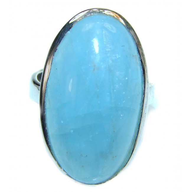 Real Treasure GENUINE Blue Aquamarine .925 Sterling Silver handmade ring s. 5 3/4