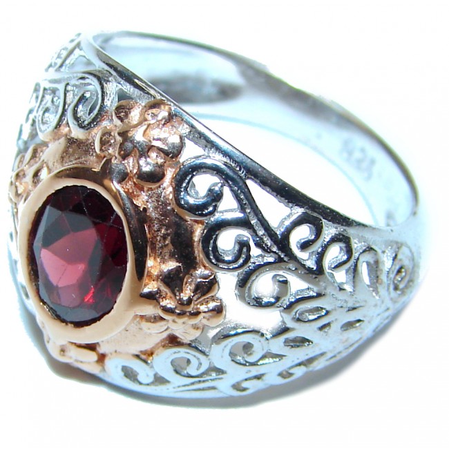 Authentic Garnet 14K Gold over .925 Sterling Silver handmade Ring size 7 1/4