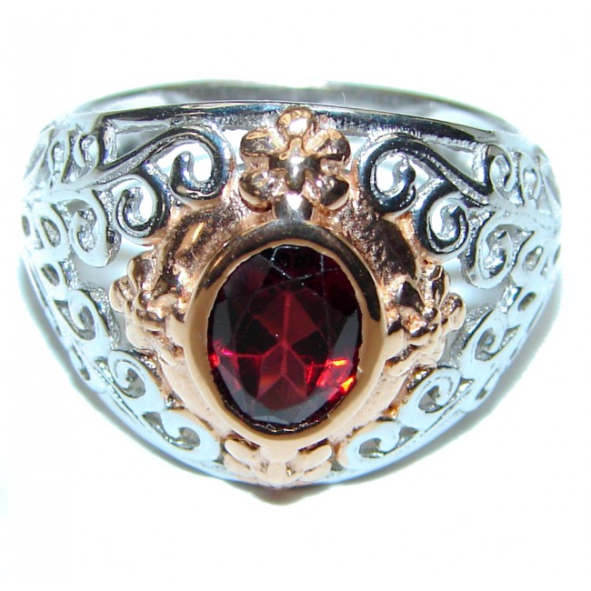 Authentic Garnet 14K Gold over .925 Sterling Silver handmade Ring size 7 1/4