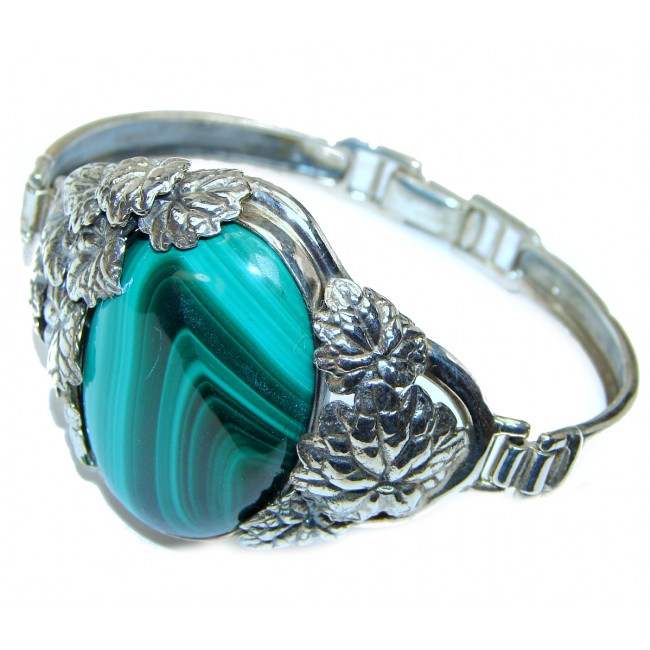 Eternal Paradise 35.5 grams Natural Malachite highly polished .925 Sterling Silver handcrafted Bracelet