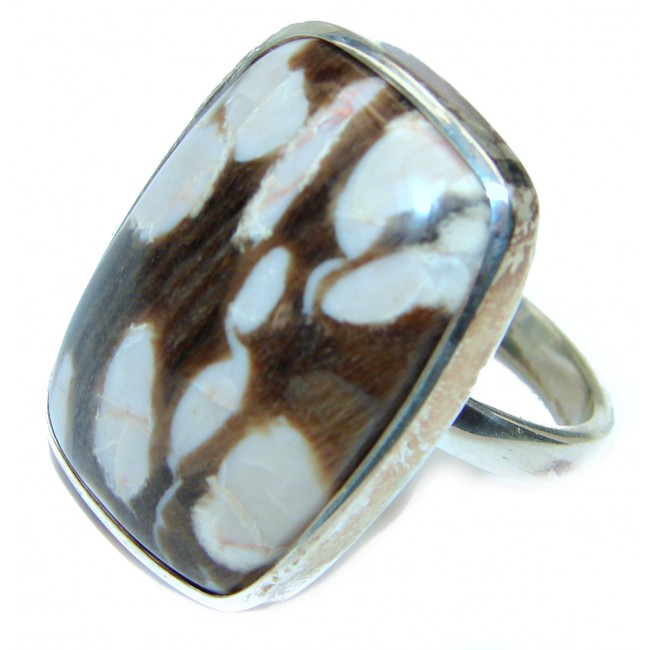 Huge Exotic Petrified Palm Wood Sterling Silver Ring s. 7 adjustable