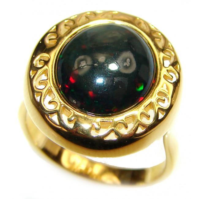 Vintage Design 5ctw Genuine Black Opal 18K Gold over .925 Sterling Silver handmade Ring size 7 3/4