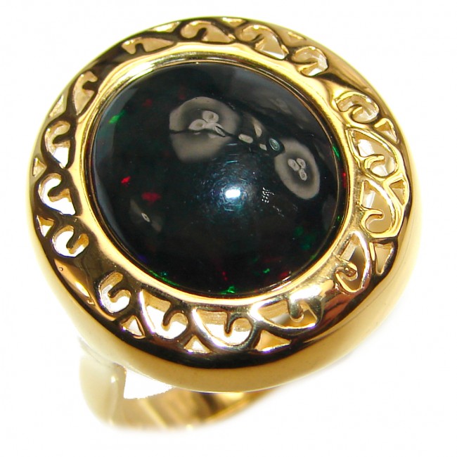 Vintage Design 5ctw Genuine Black Opal 18K Gold over .925 Sterling Silver handmade Ring size 7 3/4