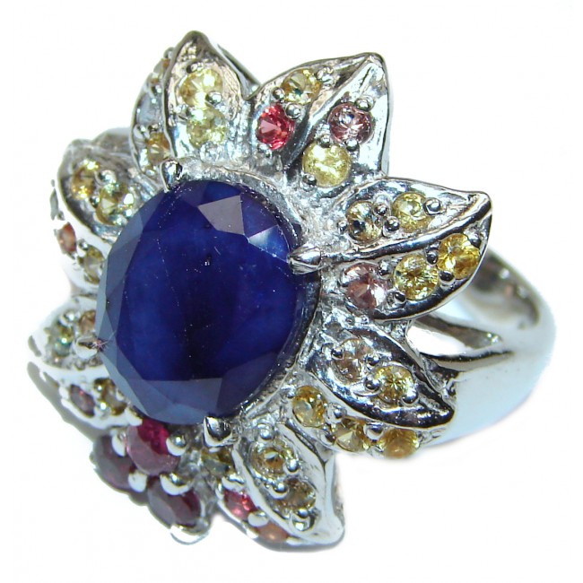 Incredible Bouquet Sapphire multicolor Sapphire .925 Sterling Silver handcrafted ring size 8