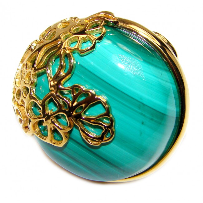 Natural Sublime quality Malachite 14k Gold over .925 Sterling Silver handcrafted ring size 7 3/4