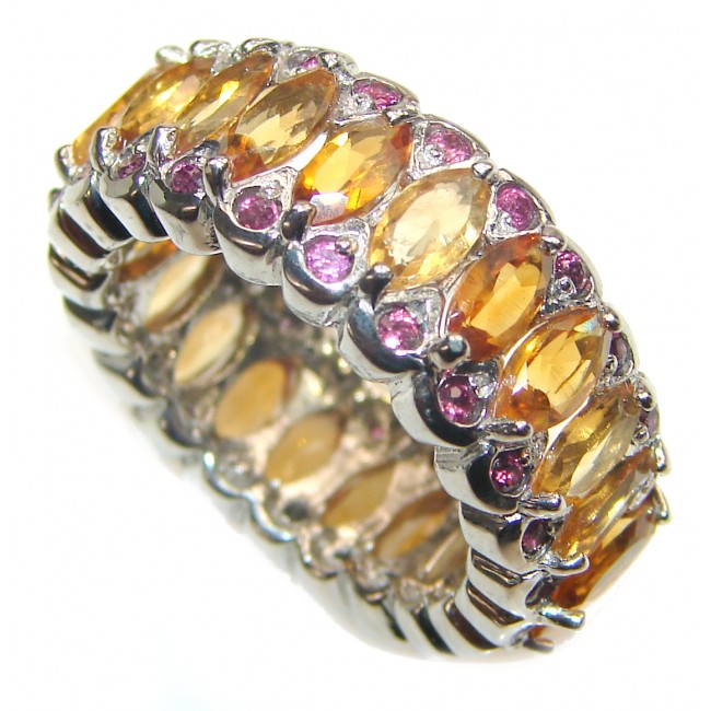 Cocktail Style Natural Citrine Garnet .925 Sterling Silver handcrafted Ring s. 7 1/4