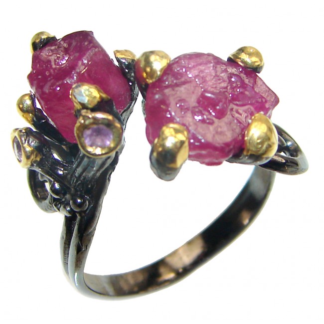Authentic Rough Ruby black rhodium over 2 tones .925 Sterling Silver Ring size 9 1/4