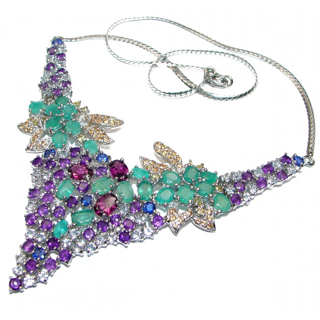 Master Piece genuine Colombian Emerald .925 Sterling Silver brilliantly handcrafted necklace