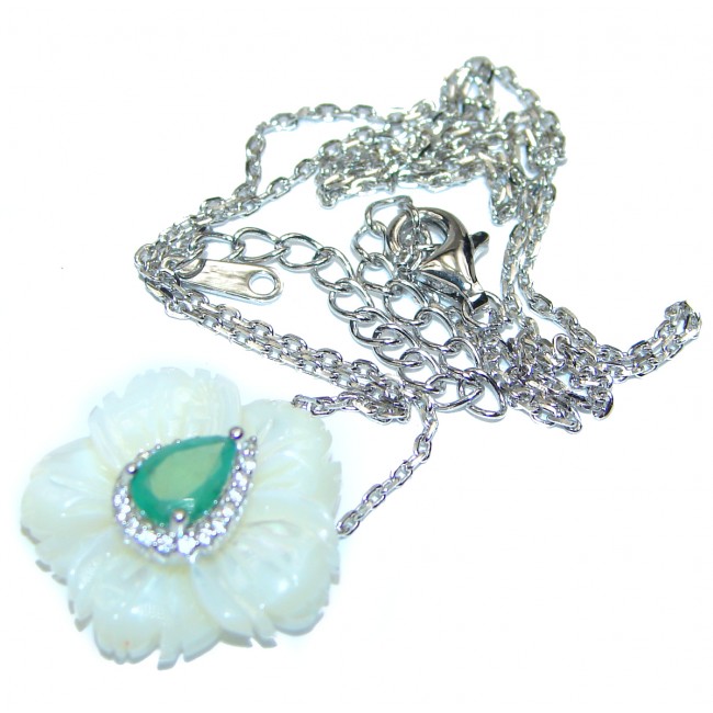 Emerald Mother of Pearl .925 Sterling Silver handmade Necklace