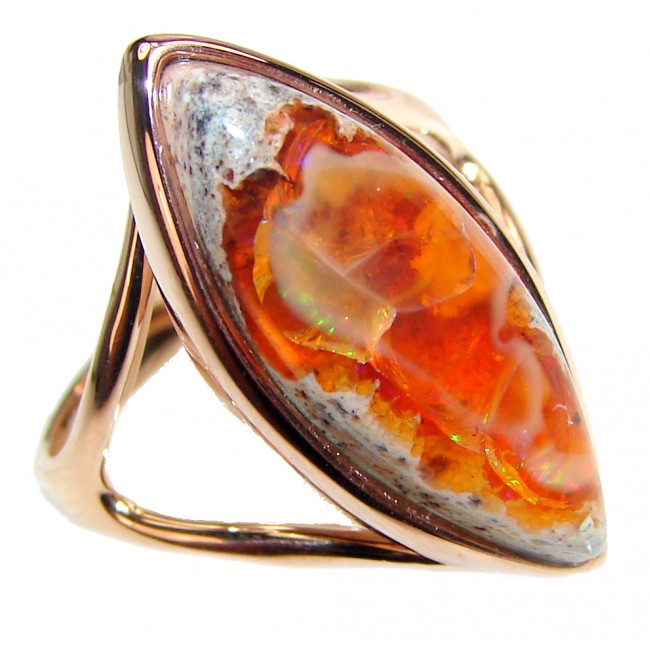 ELECTRIFIED TIDEPOOL Mexican Opal 18K Gold over .925 Sterling Silver handcrafted Ring size 9