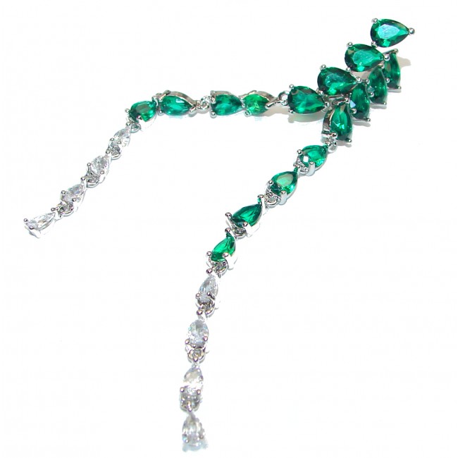 Victorian Style Green & White Topaz Sterling Silver LONG earrings