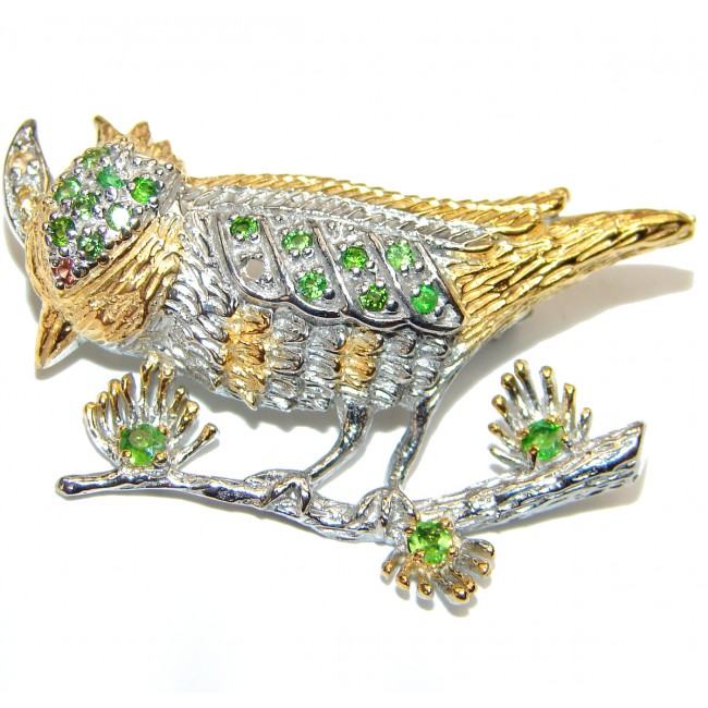 Bird authentic Emerald .925 Sterling Silver handmade Pendant Brooch