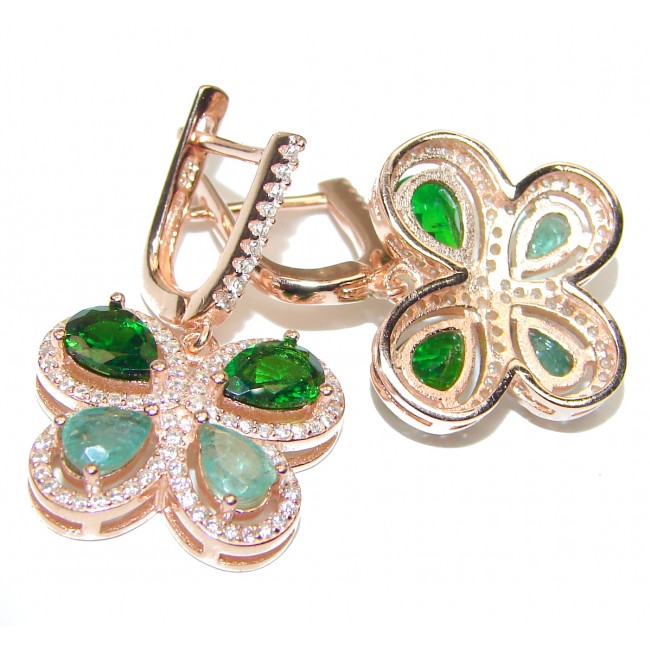 Spectacular Four-leaf clover Emerald .925 Sterling Silver handmade earrings
