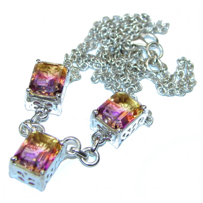 Emerald cut Ametrine 18K Gold over .925 Sterling Silver handcrafted necklace
