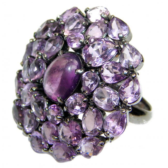 Chunky Amethyst black rhodium over .925 Sterling Silver handcrafted LARGE ring s. 8