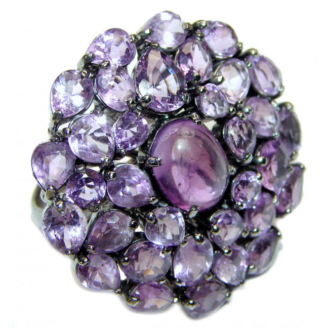 Chunky Amethyst black rhodium over .925 Sterling Silver handcrafted LARGE ring s. 8