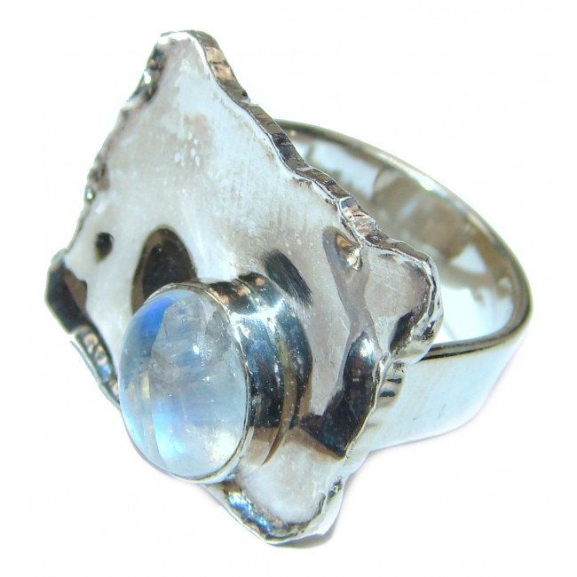 Blue Aura Moonstone hammered Sterling Silver ring size 5 1/2
