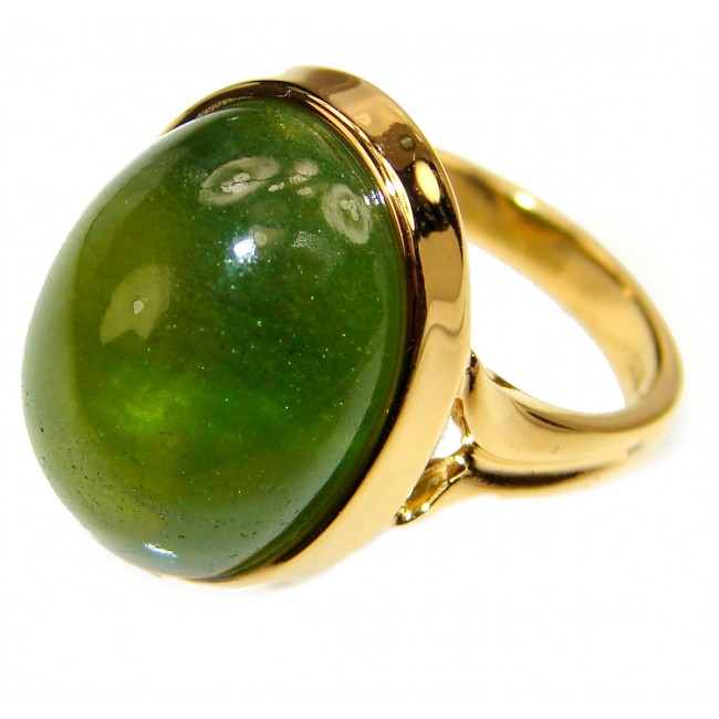 Authentic 20ct Green Tourmaline Yellow gold over .925 Sterling Silver brilliantly handcrafted ring s. 6 1/4