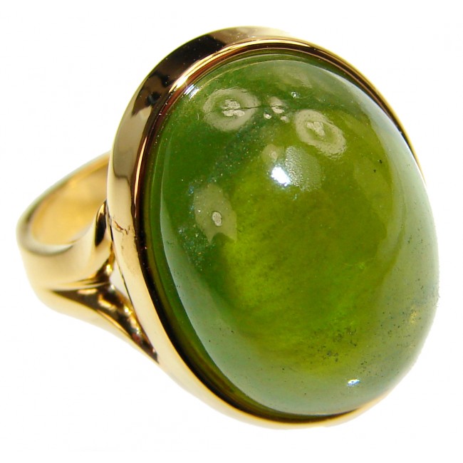Authentic 20ct Green Tourmaline Yellow gold over .925 Sterling Silver brilliantly handcrafted ring s. 6 1/4