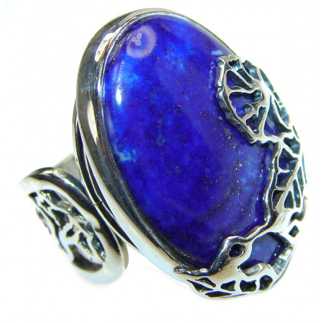 LARGE Natural Lapis Lazuli .925 Sterling Silver handcrafted ring size 7 adjustable