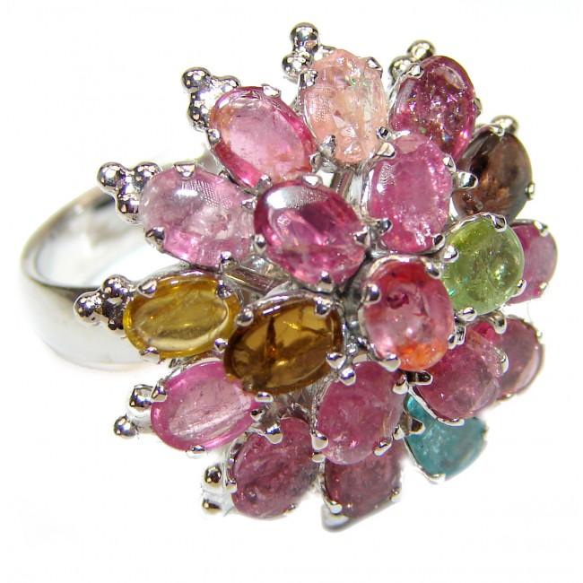 Genuine Watermelon Tourmaline .925 Sterling Silver handcrafted Statement Ring size 8 1/2