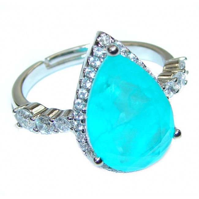 Pear Cut Paraiba Tourmaline .925 Sterling Silver handcrafted Statement Ring size 7 1/4