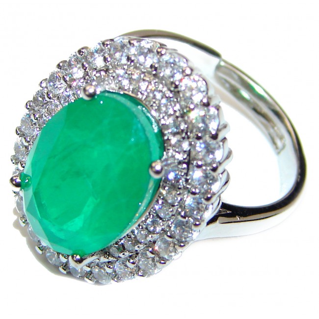 Colombian 12ct Emerald .925 Sterling Silver handcrafted Statement Ring size 8 3/4