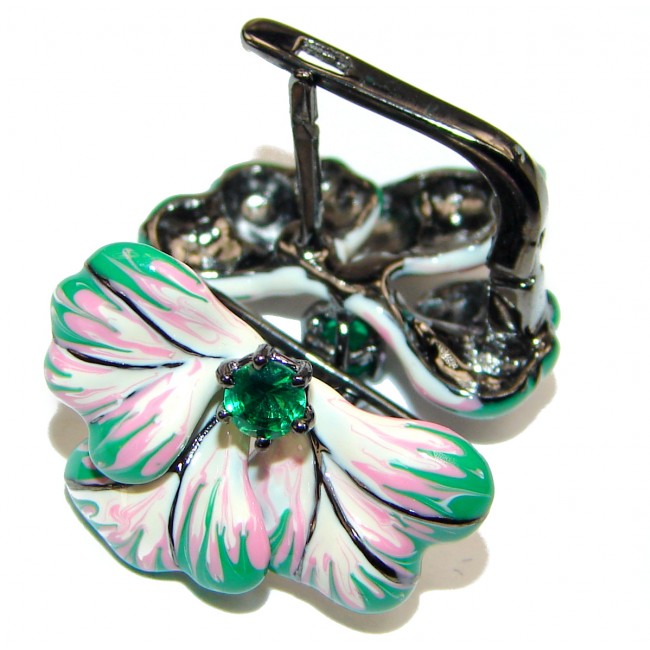 Perfect Enamel Emerald .925 Sterling Silver handmade earrings