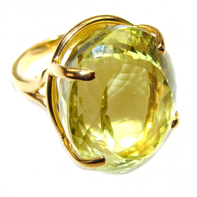 Royal Design 69ct Lemon Topaz 18K yellow Gold .925 Sterling Silver handmade ring size 6