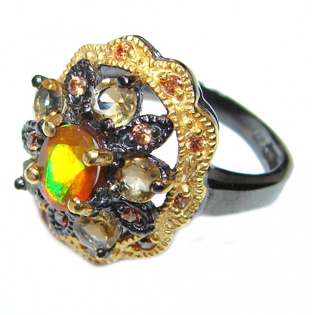 Golden Treasure Genuine Mexican Fire Opal 18K Gold over .925 Sterling Silver handmade Ring size 7 1/4