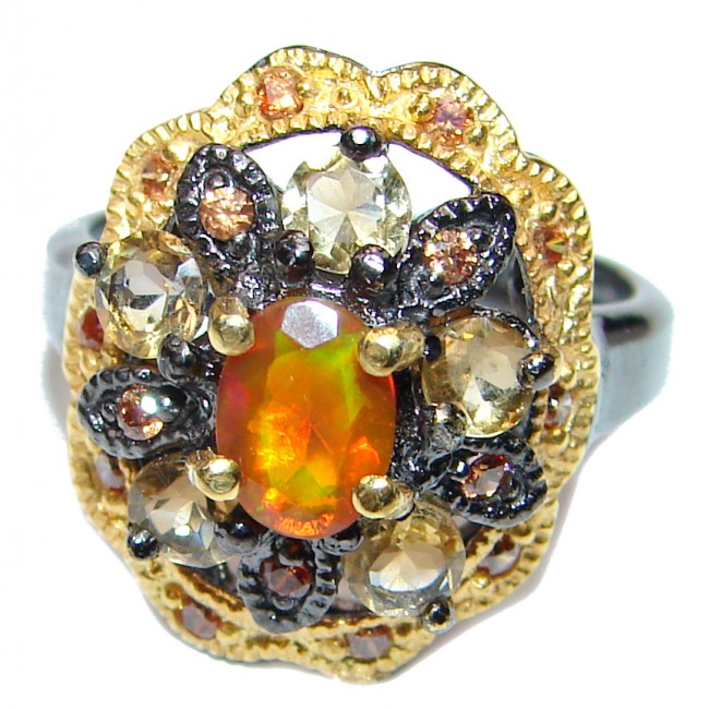Golden Treasure Genuine Mexican Fire Opal 18K Gold over .925 Sterling Silver handmade Ring size 7 1/4