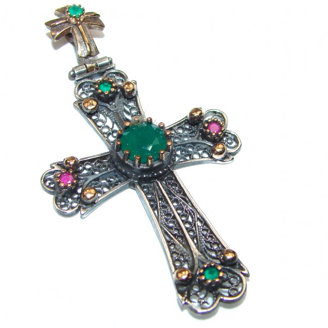 Cross created Emerald Sterling Silver handmade Pendant