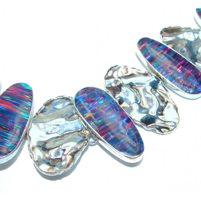 Natural precious Japanese Opal hammered .925 Sterling Silver handcrafted Bracelet