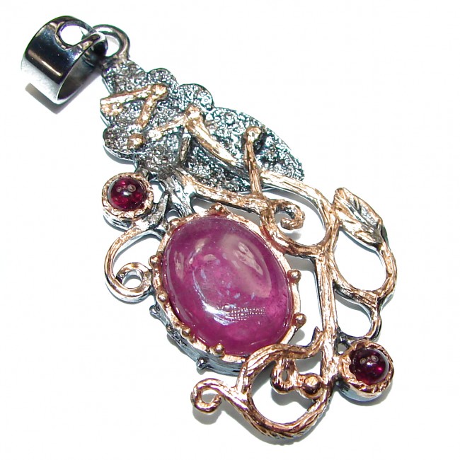 Authentic Kashmir Ruby rose gold over .925 Sterling Silver Pendant