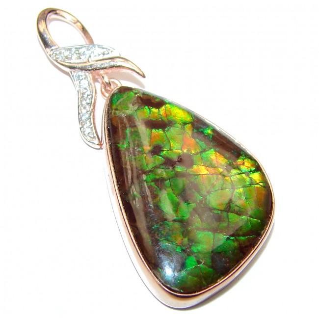 One of the kind genuine Canadian Ammolite 18K rose gold over .925 Sterling Silver handcrafted Pendant