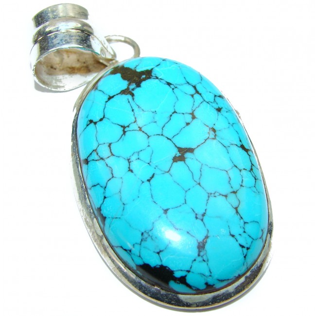 Huge Blue authentic Turquoise .925 Sterling Silver handmade Pendant
