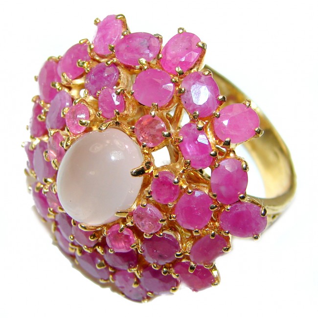 Luxurious Genuine Rose Quartz Ruby .925 Sterling Silver handcrafted Statement Ring size 8 1/2