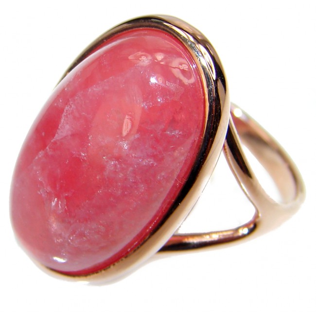 Genuine Argentinian Rhodochrosite 18K Gold over .925 Sterling Silver handcrafted Statement Ring size 8 1/4