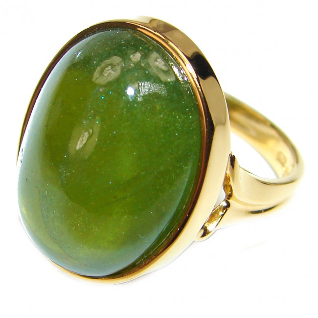 Authentic 20ct Green Tourmaline Yellow gold over .925 Sterling Silver brilliantly handcrafted ring s. 8 1/2