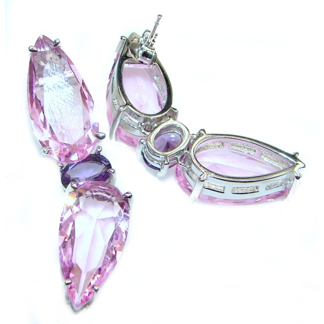 Huge Incredible quality Pink Topaz .925 Sterling Silver handcrafted earrings