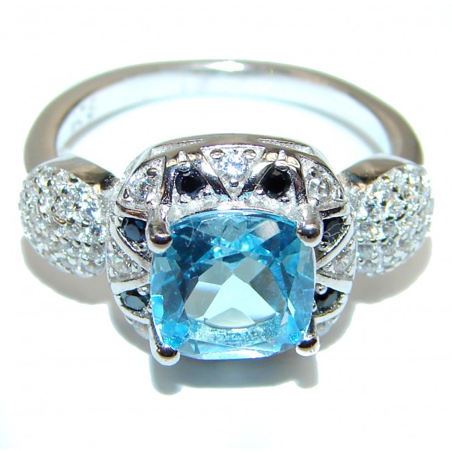 Melissa Genuine Swiss Blue Topaz .925 Sterling Silver handcrafted Statement Ring size 7 1/4