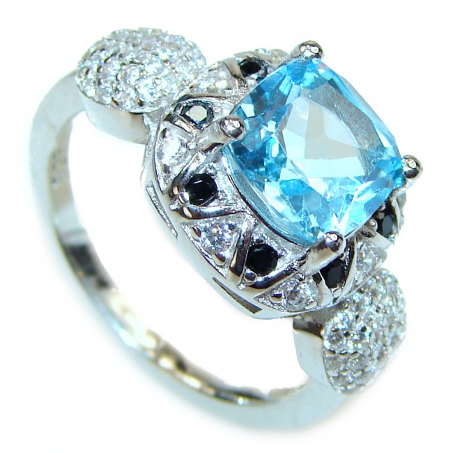 Melissa Genuine Swiss Blue Topaz .925 Sterling Silver handcrafted Statement Ring size 7 1/4