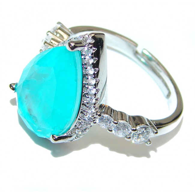Pear Cut Paraiba Tourmaline .925 Sterling Silver handcrafted Statement Ring size 7 1/2