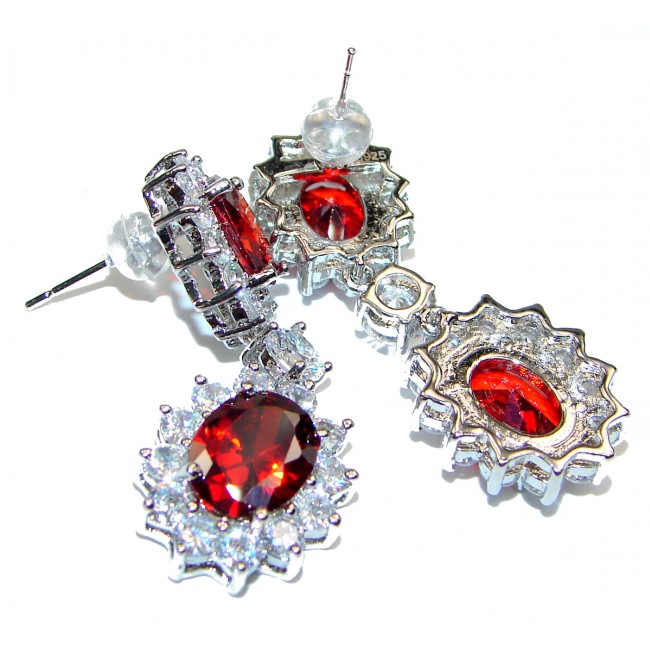Radiant Dewdrops Red Topaz .925 Sterling Silver entirely handmade earrings