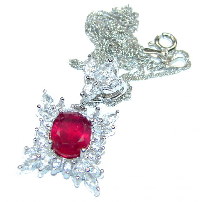 Princess Incredible Authentic Ruby & White Topaz .925 Sterling Silver necklace